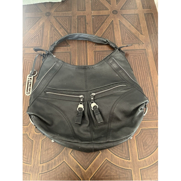 B. Makowsky Shoulder Bag Black Leather Hobo Handbag Purse - Picture 2 of 11